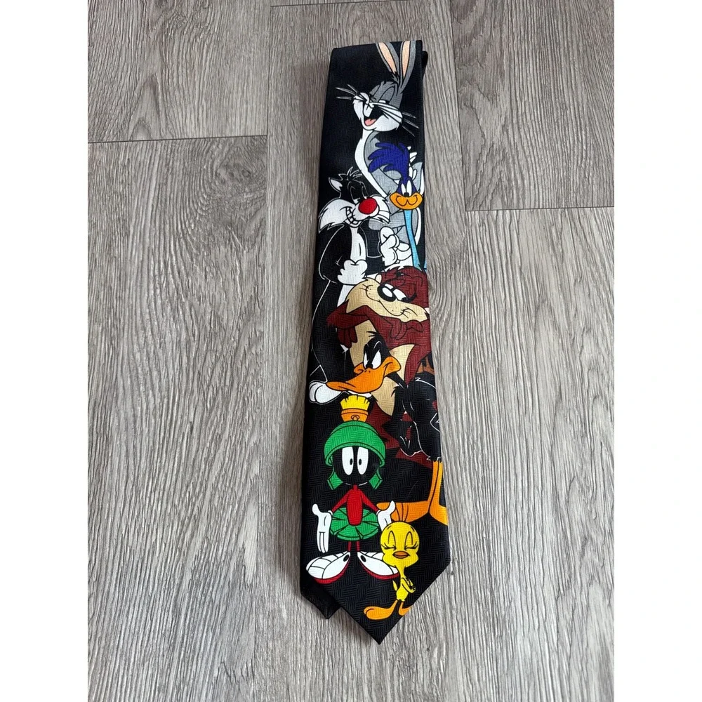 Looney Tunes Characters Black Silk Blend Men's Neck Tie 2000‎ Warner Bros